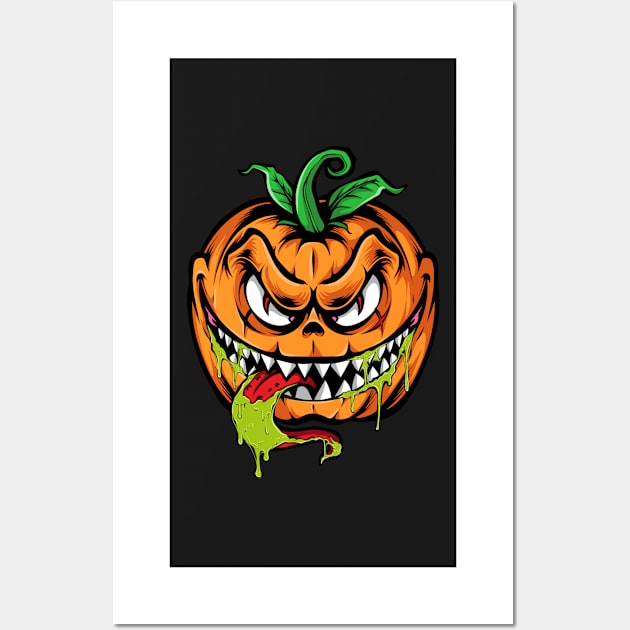 halloween scary evil pumpkin funny pumpkin head Wall Art by Azizshirts